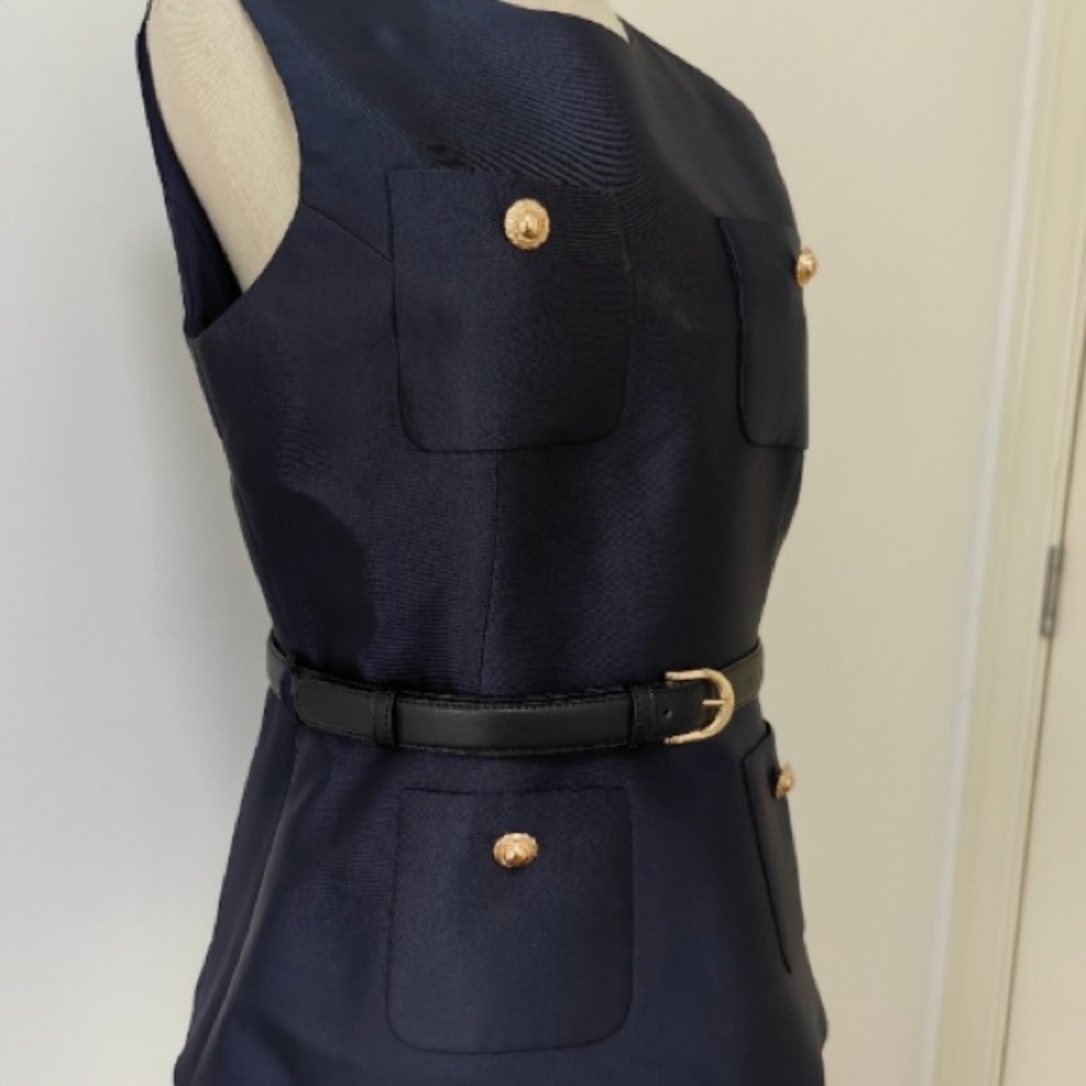 Self-Portrait Navy Taffeta Midi Dress - Picture 8 of 13